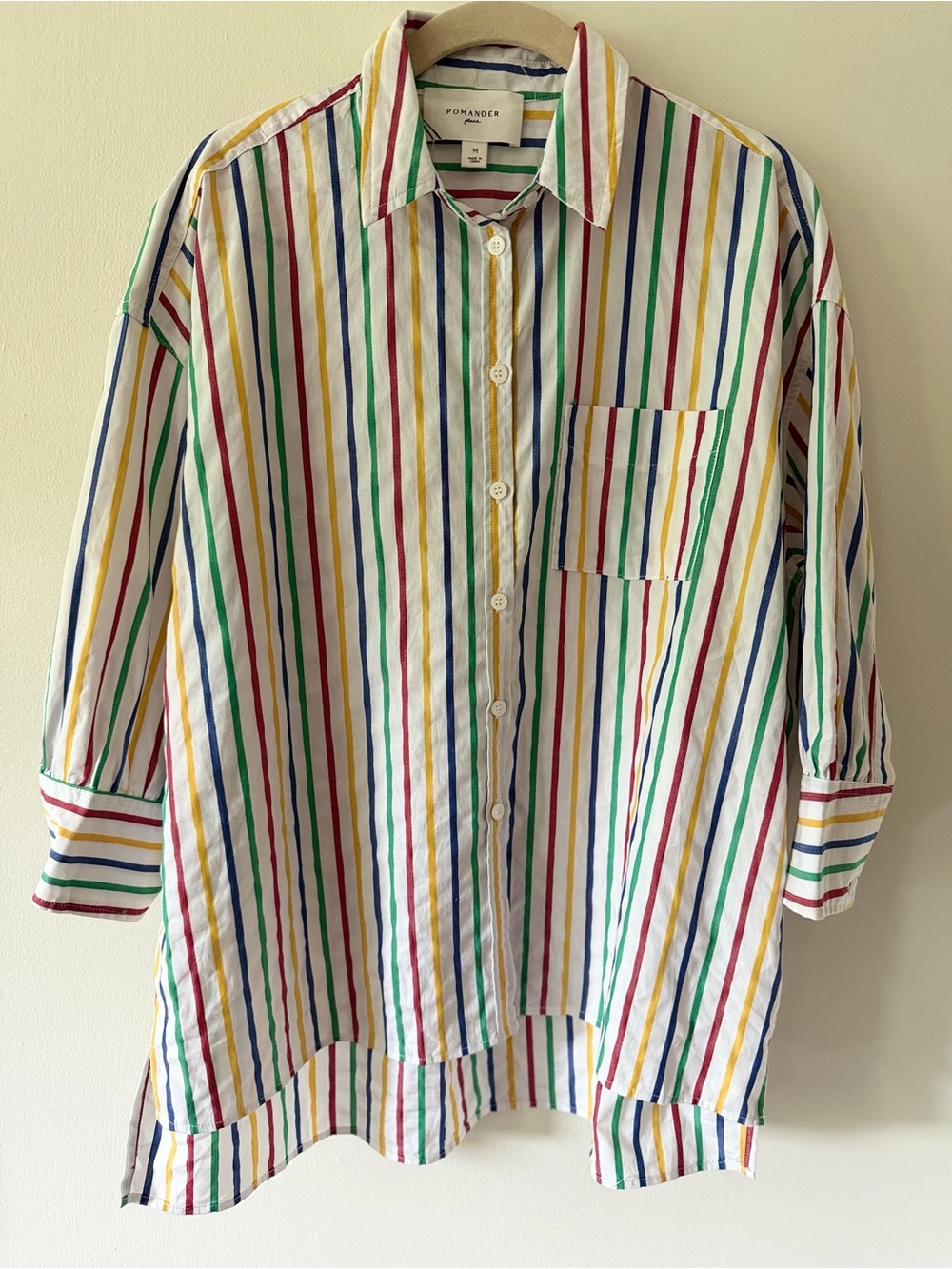 Pomander Place Tuckernuck Adair Rainbow Stripe Boyfriend Button-Up Shirt Medium - Picture 2 of 4